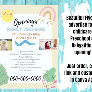 Daycare Flyer Template can use for babysitting with a playtime theme. Daycare poster, play center, editable on CANVA.