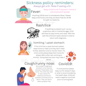 Editable Daycare sick policy. Sickness policy sign, preschool sickness policy, daycare sickness policy, private sickness policy.