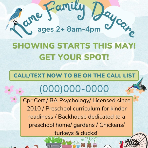 Childcare Flyer, Preschool Flyer, Advertising for childcare or daycare openings