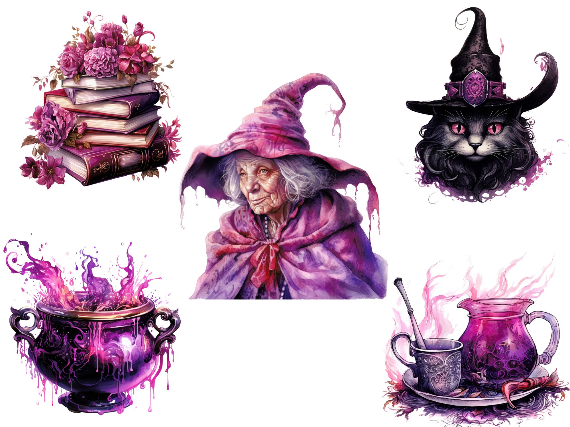 Imágenes prediseñadas de acuarela de bruja rosa, imágenes prediseñadas ...