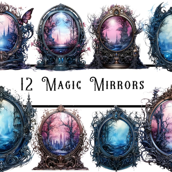 Watercolour Magic Mirror Clipart, antique mirror, witch clipart, gothic mirror png, magical clipart, junk journal, scrapbook, card making