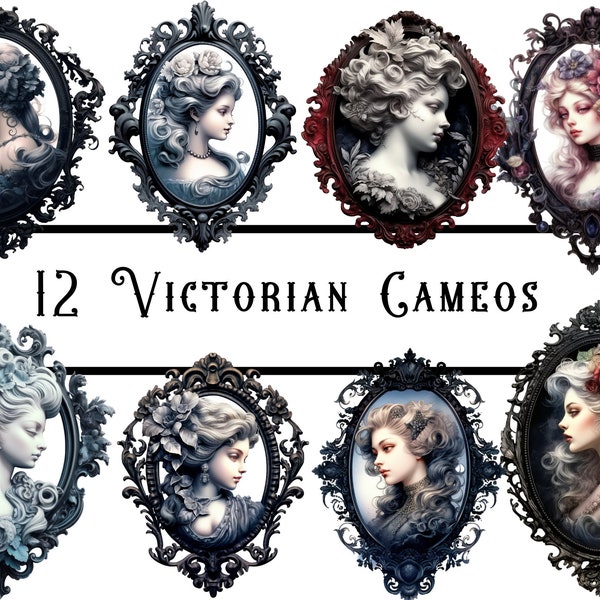 Victorian Cameo Clipart, Victorian Womens Clipart, digital clipart, Victorian portrait, junk journal clipart, Vintage woman clipart