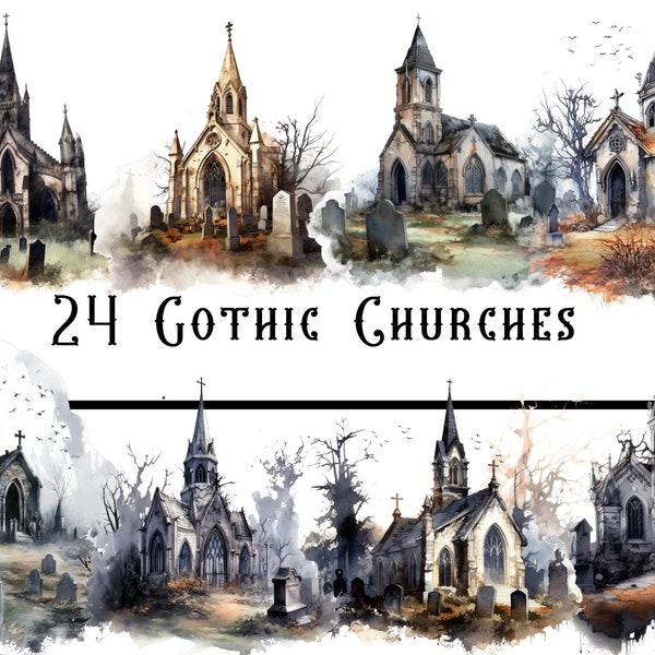 watercolour Gothic Church Clipart PNG, witch clipart, gothic clipart, spooky clipart, mystical clipart, gothic stickers, witch junk journal