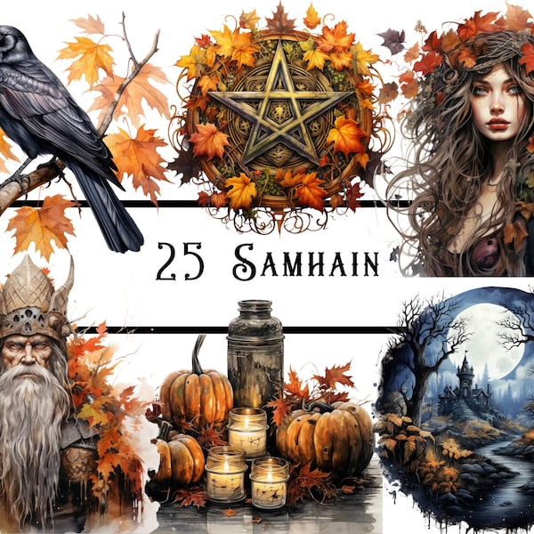 Watercolour Samhain Clipart bundle, pagan clipart, autumn fall clipart, autumn equinox clipart, pagan god clipart, harvest festival clipart