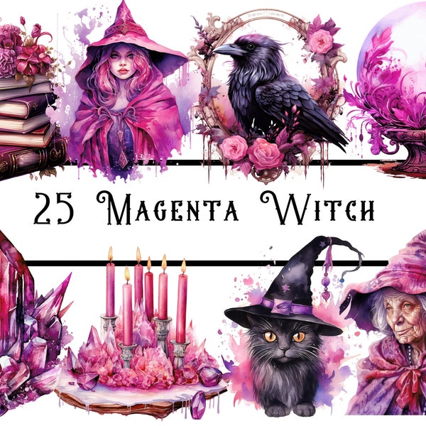 Pink Witch Watercolour Clipart, witch clipart, magical clipart, pink clipart, witchy clipart, cute clipart, mystical clipart, witch png