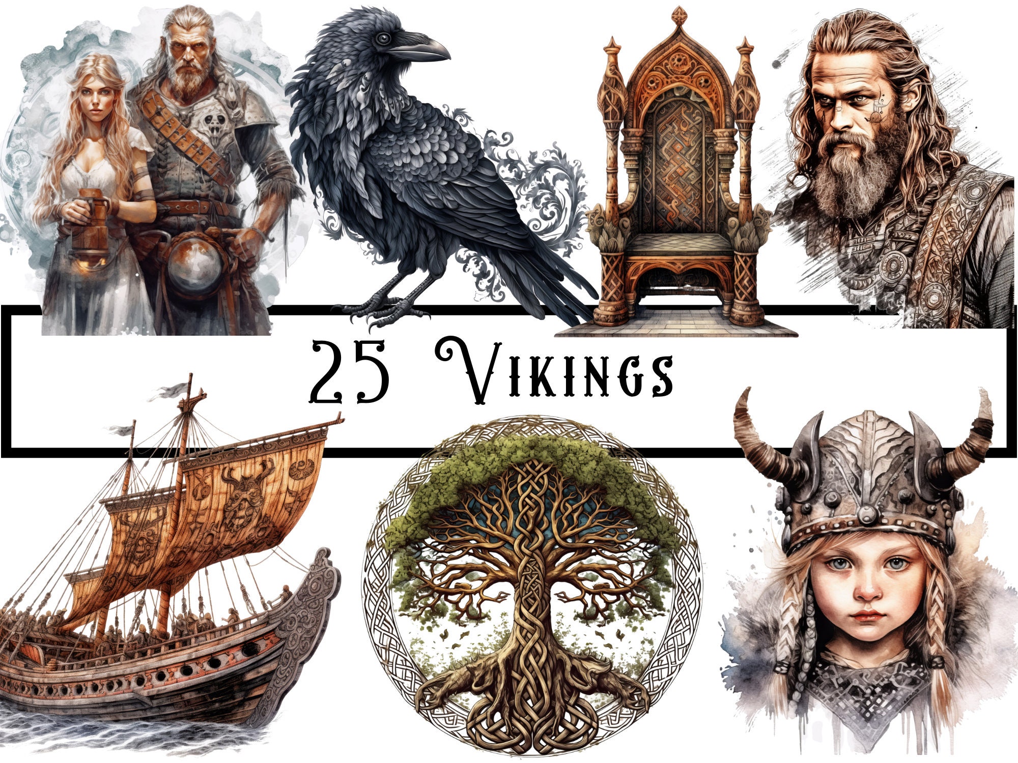 Vikings Ornamental Tag Clipart, Vintage Tags Clipart, Journaling