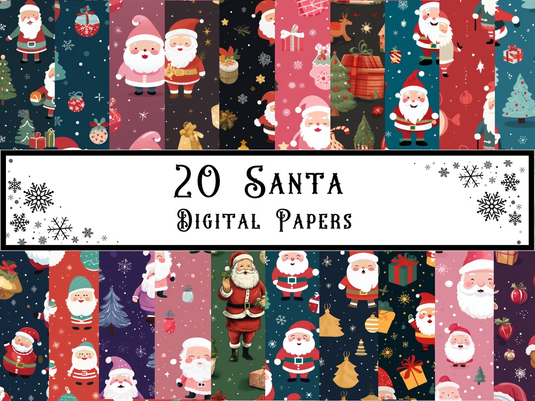 Cute Santa Printable Digital Paper, Christmas Trees Junk Journal Paper ...