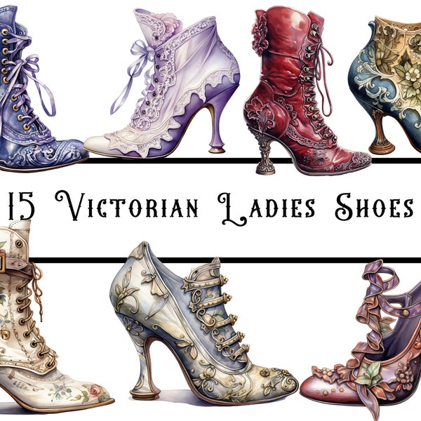 Watercolour Victorian Ladies Shoes clipart bundle, victorian fashion png, vintage junk journal, scrap book, paper crafts, card making