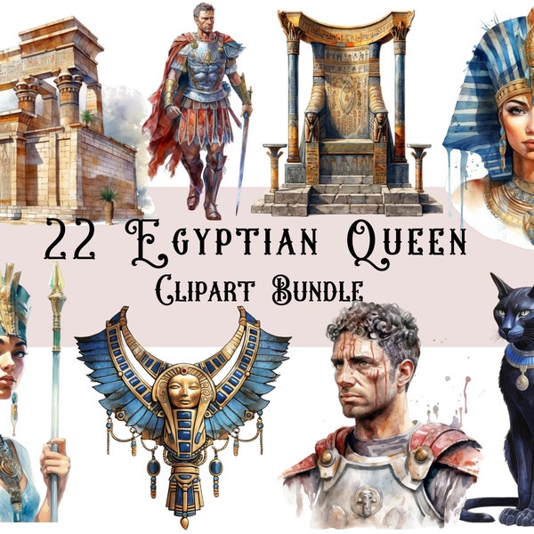 Aquarell ägyptische Königin Clipart, altes Ägypten Clipart, ägyptische Artefakte, Cleopatra Clipart, Mythologie Clipart, Junk Journal