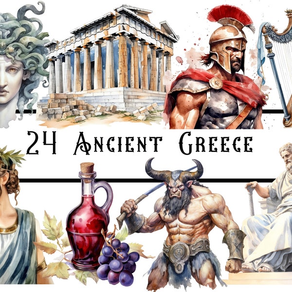Watercolour Ancient Greece Clipart, Ancient Greece images, mythology clipart, travel clipart, junk journal, paper crafts