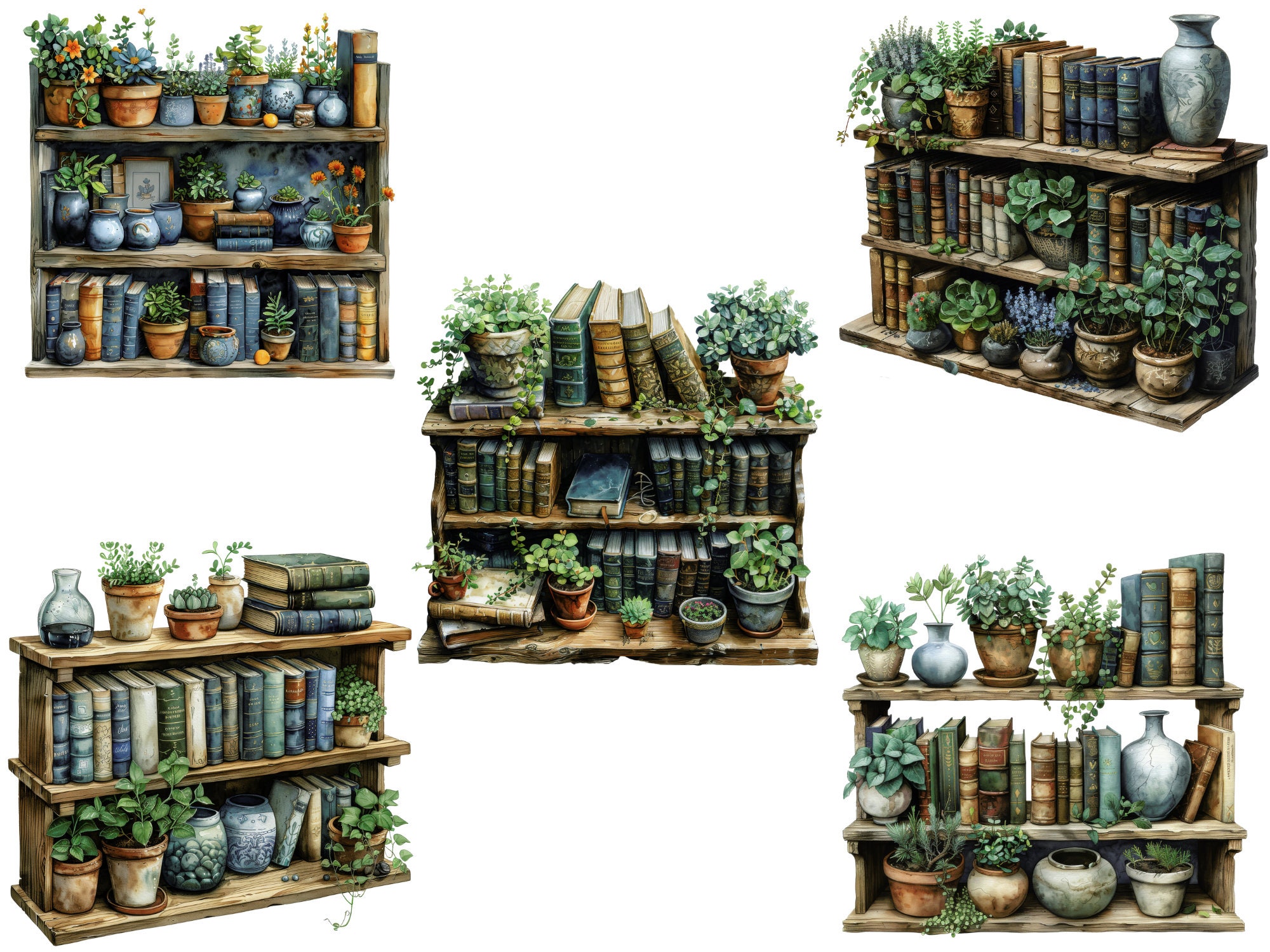 Watercolour Rustic Library Clipart Bundle, Magical Books Clipart ...