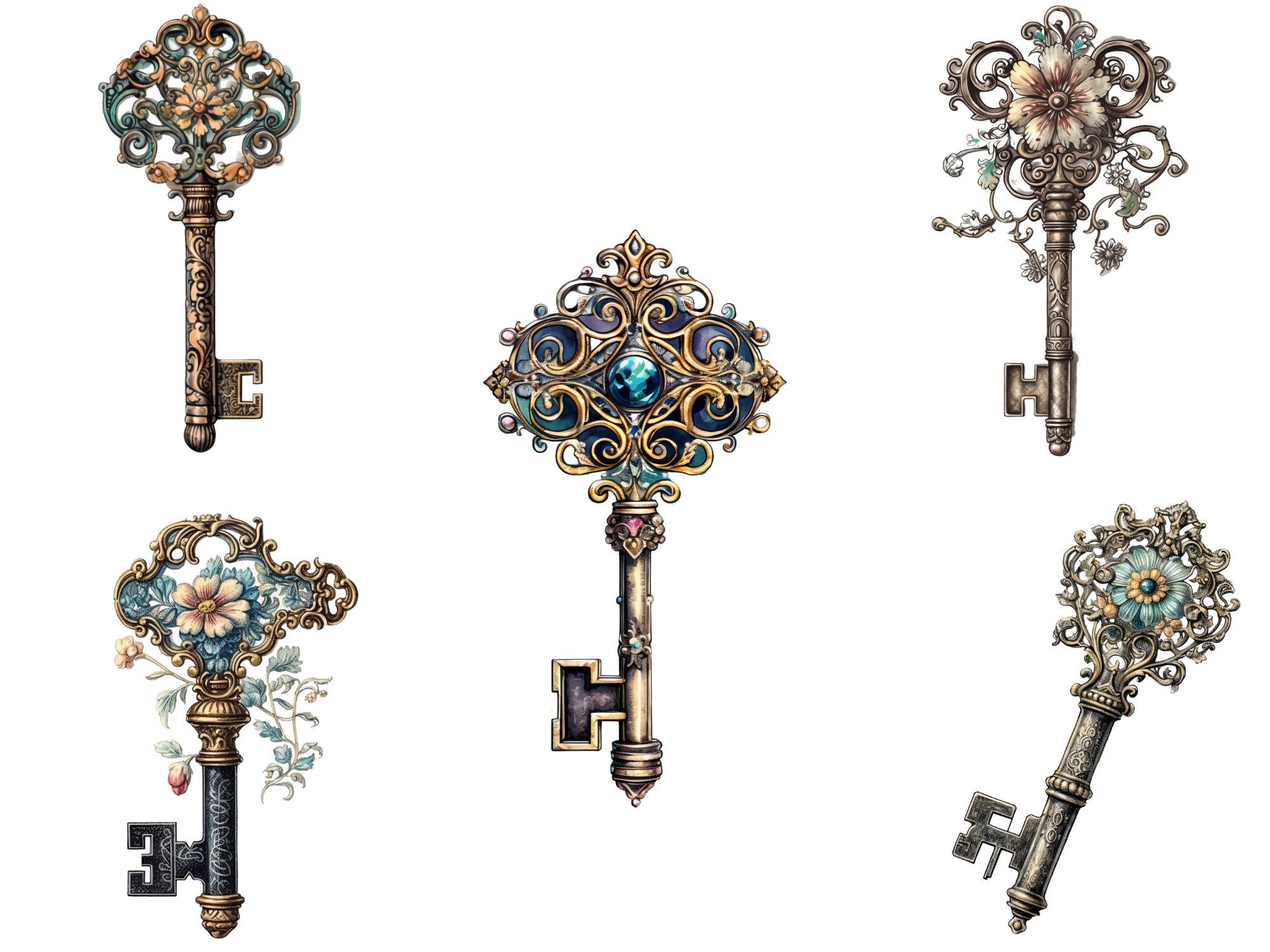 Watercolour Victorian Keys Clipart Victorian Clip Art - Etsy