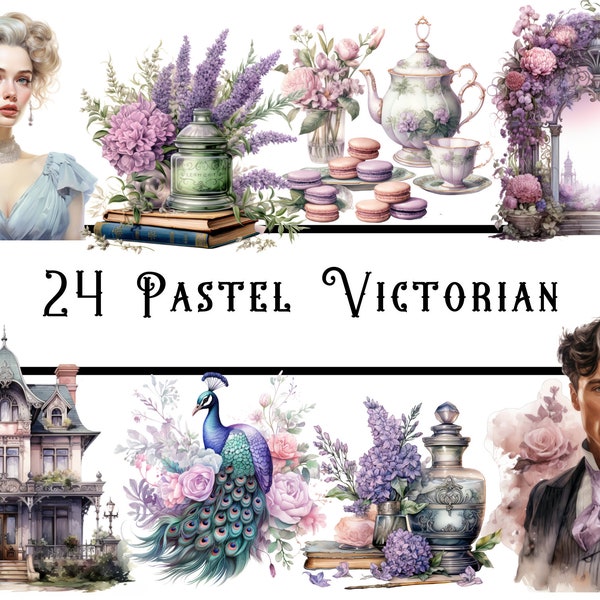 Watercolour Pastel Victorian Clipart, victorian clip art, victorian clothing, pastel clip art, retro flower clipart, victorian decor