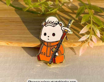 Bear Enamel Pin, Pirate Anime Pin, Heart Pirates Pin, White Bear Enamel Pin, Anime Enamel Pin, OP Enamel Pin