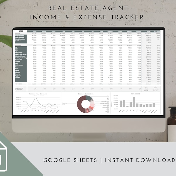 Real Estate Agent Income Tracker | Realtor Tracking | Personal Income Tracking | Commission & Expense Tracking | Real Estate Agent Budget