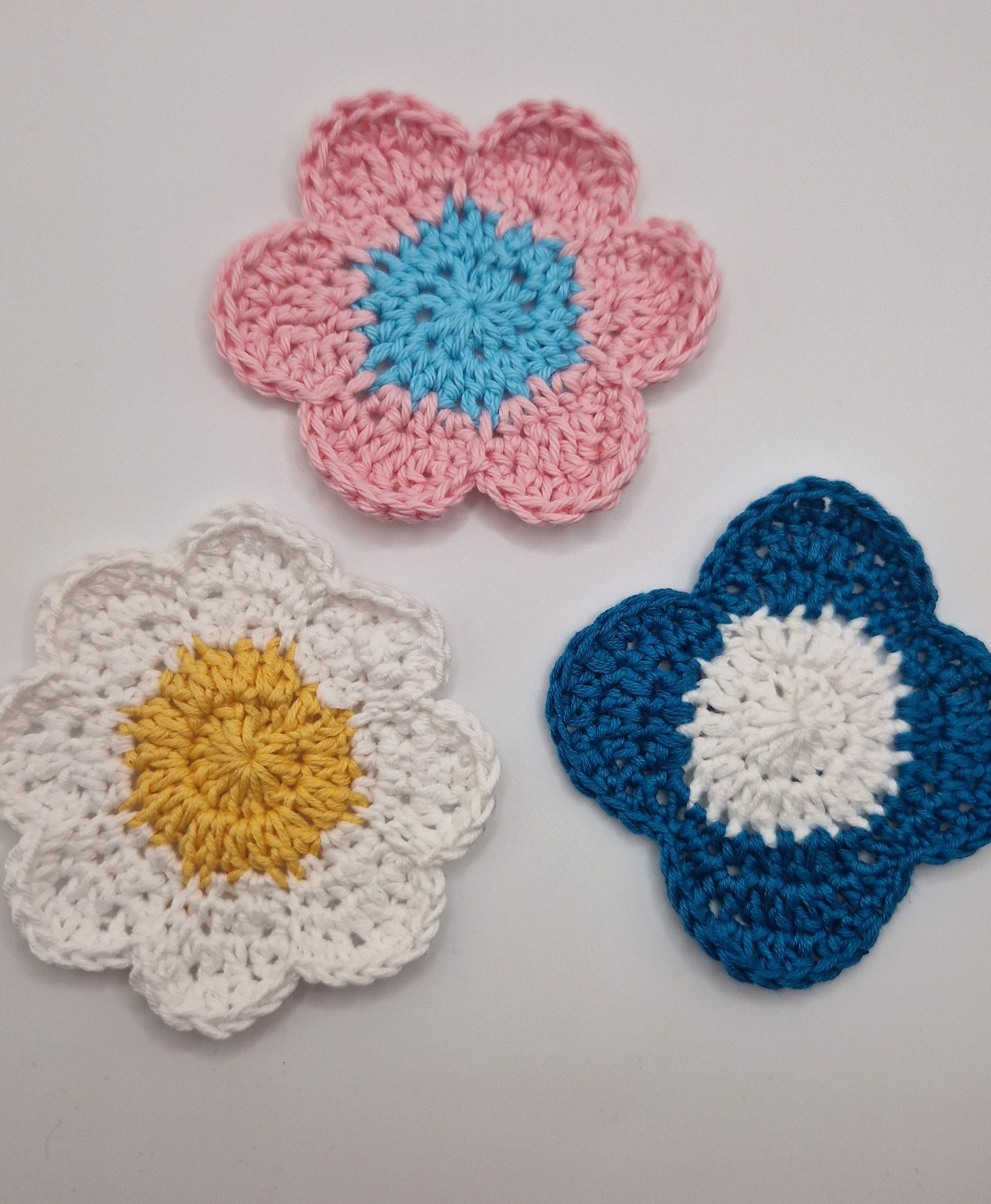 Crochet Flower Coaster Pattern Trio - Make Your Own 3 Flower