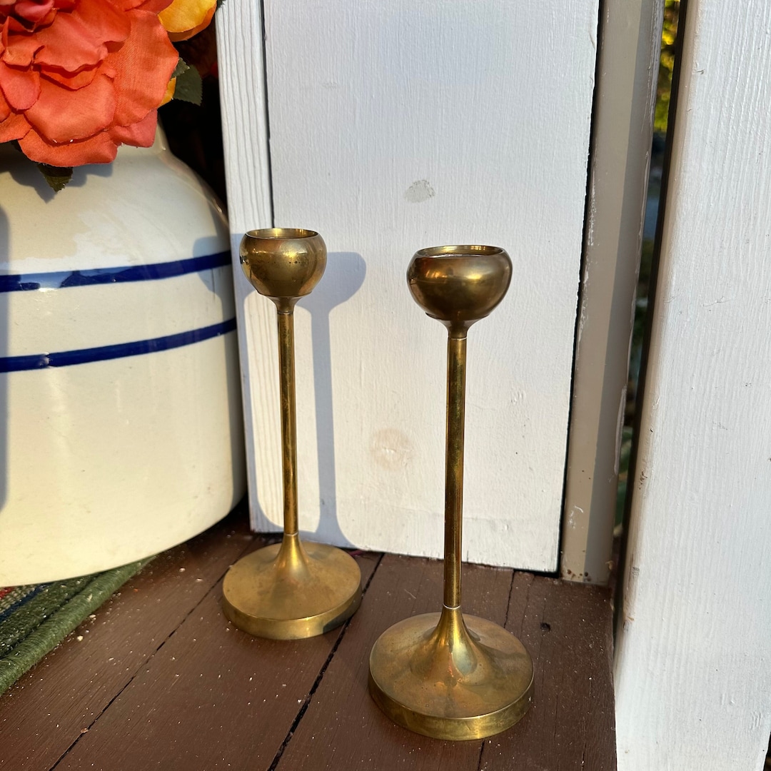 Mid Century Modern Candlestick Holders Mid Century Brass Mid Etsy