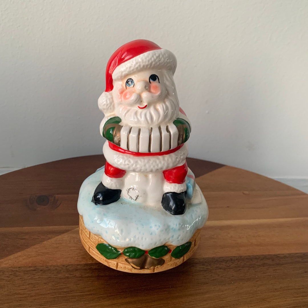 Vintage Ceramic Santa Music Box, Vintage Christmas Music Box, Santa