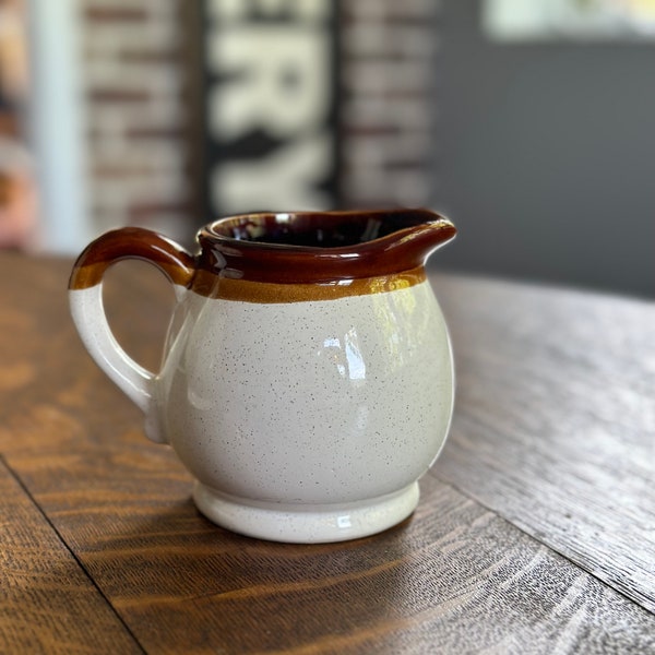 Vintage Ceramic Creamer, Vintage Coffee Creamer, Honey Pot Creamer, Vintage Brown White Creamer, Brown and White Coffee Creamer