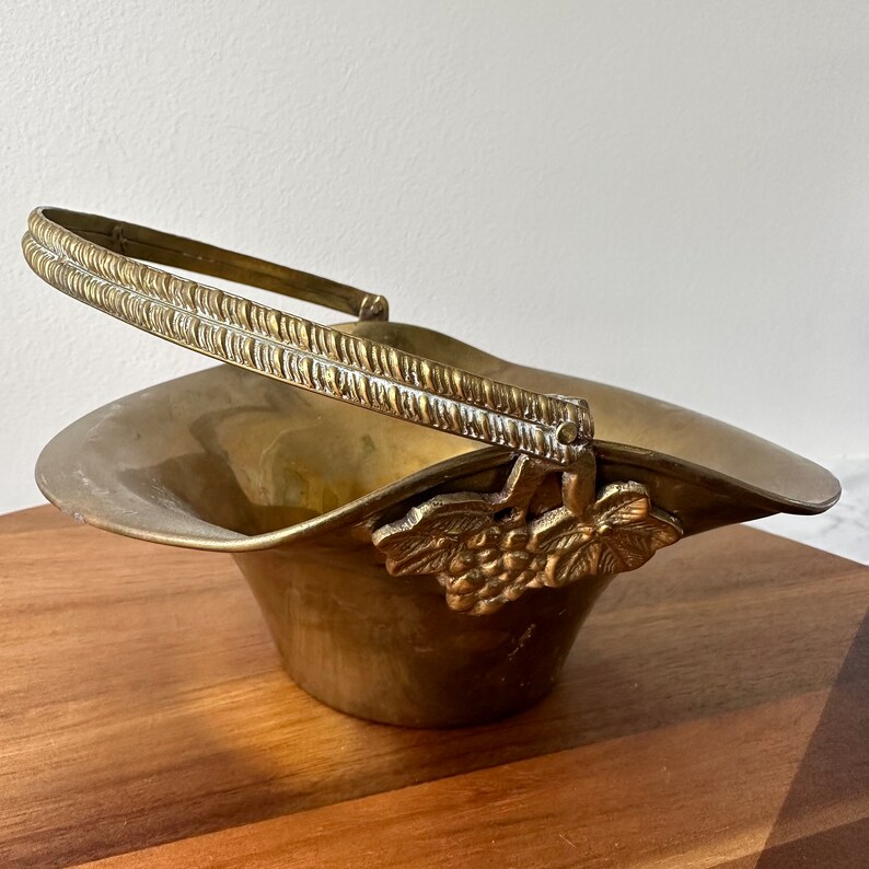 Vintage Brass Basket With Handle Solid Brass Basket Brass Etsy
