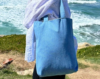 Summer bag. Blue denim. shopping bag. beach bah market bag, reusable bag