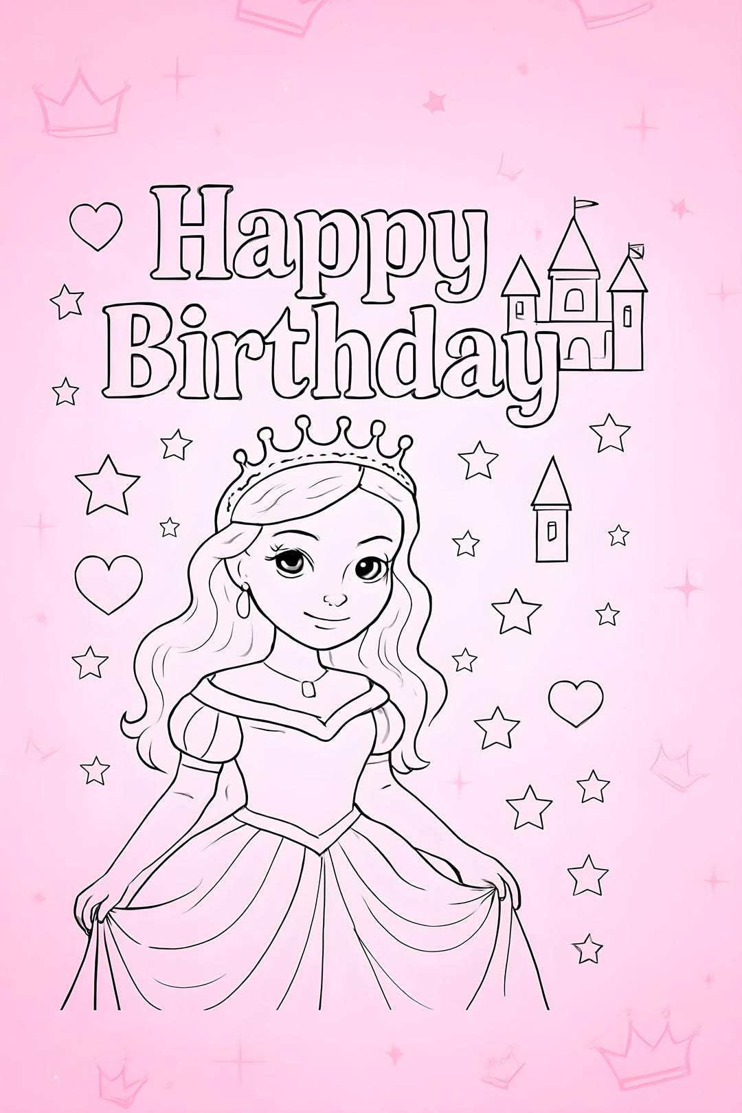 Princess Birthday Coloring Page for Kids Printable Party Activity