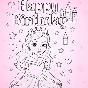 Princess Birthday Coloring Page for Kids Printable Party Activity