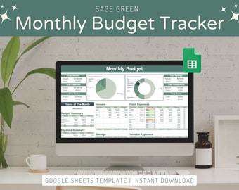 Sage Green Monthly Budget Template for Google Sheets | Budget Spreadsheet Template | Personal Finance Tracker | Digital Budget Tracker |