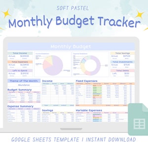 Pastel Monthly Budget Template for Google Sheets | Budget Spreadsheet Template | Monthly Budget Template | Personal Budget Template | Budget
