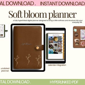 Soft Bloom odaterad digital planerare | Hyperlänkad, månatliga mål, anteckningar (digital nedladdning)
