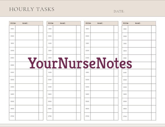 Nursing Hourly Tasks Checklist Night Shift - Etsy