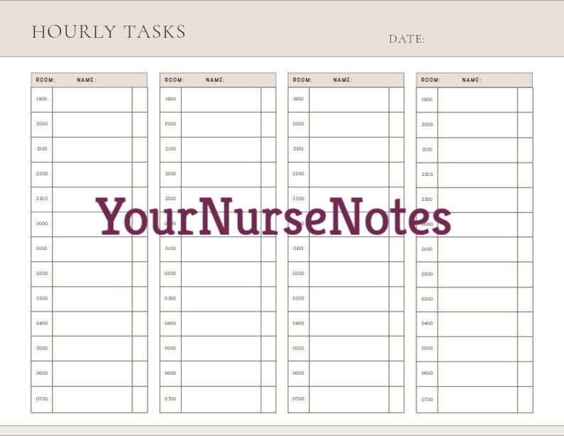Nursing Hourly Tasks Checklist Night Shift - Etsy