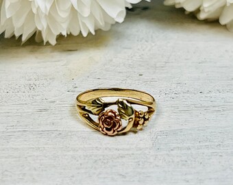 10K Black Hills Gold Ring With Rose and Leaves Center st 3772 Etsy