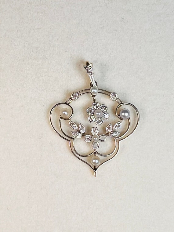 Antique Edwardian Diamond and Pearl Floral Pendant