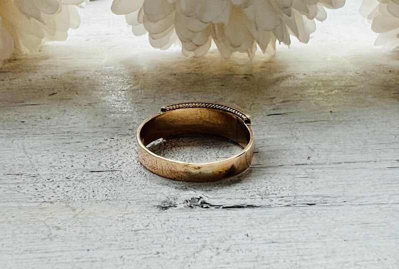 Antique Victorian Memorial Mourning 9K Gold Ring Band British 1887 Size 6 1/4 image 7