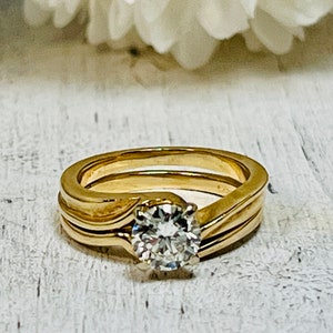 Vintage 0.75 ct Diamond Solitaire 14K Wedding / Engagement Ring Set