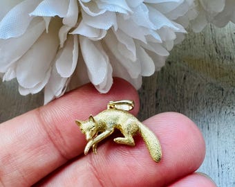 On Layaway for C! Unique Antique Fox Leaping Pendant Charm 9K Gold 1920s