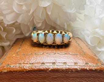 Antique 1923 Birmingham Opal 18K Gold Five-Stone Ring Size 7