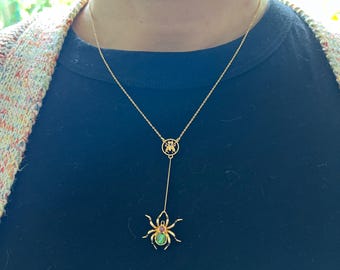 Rare! Antique 15K Gold Spider Eating Fly Necklace