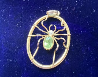 Antique Edwardian Peridot Spider Pendant 9K Gold