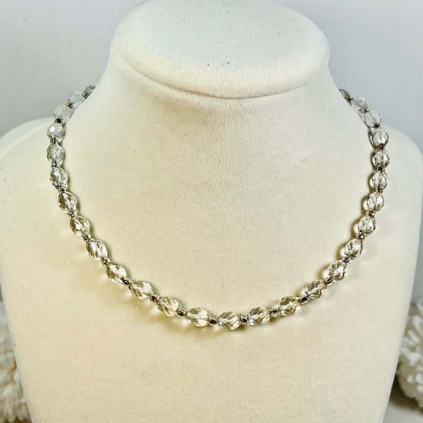 Vintage Clear Glass Bead Necklace 14K Gold Clasp