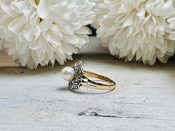 Antique Art Nouveau Pearl and Diamond Ring Gold a… - image 4