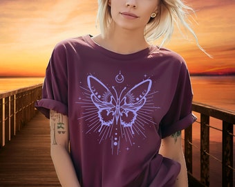 Moth shirt, luna moth, Comfort Colors Shirt, Cottagecore, Fairycore Top, Moon Phase Shirt, Witchy Stuff, Celestial Moon, magical moon moth