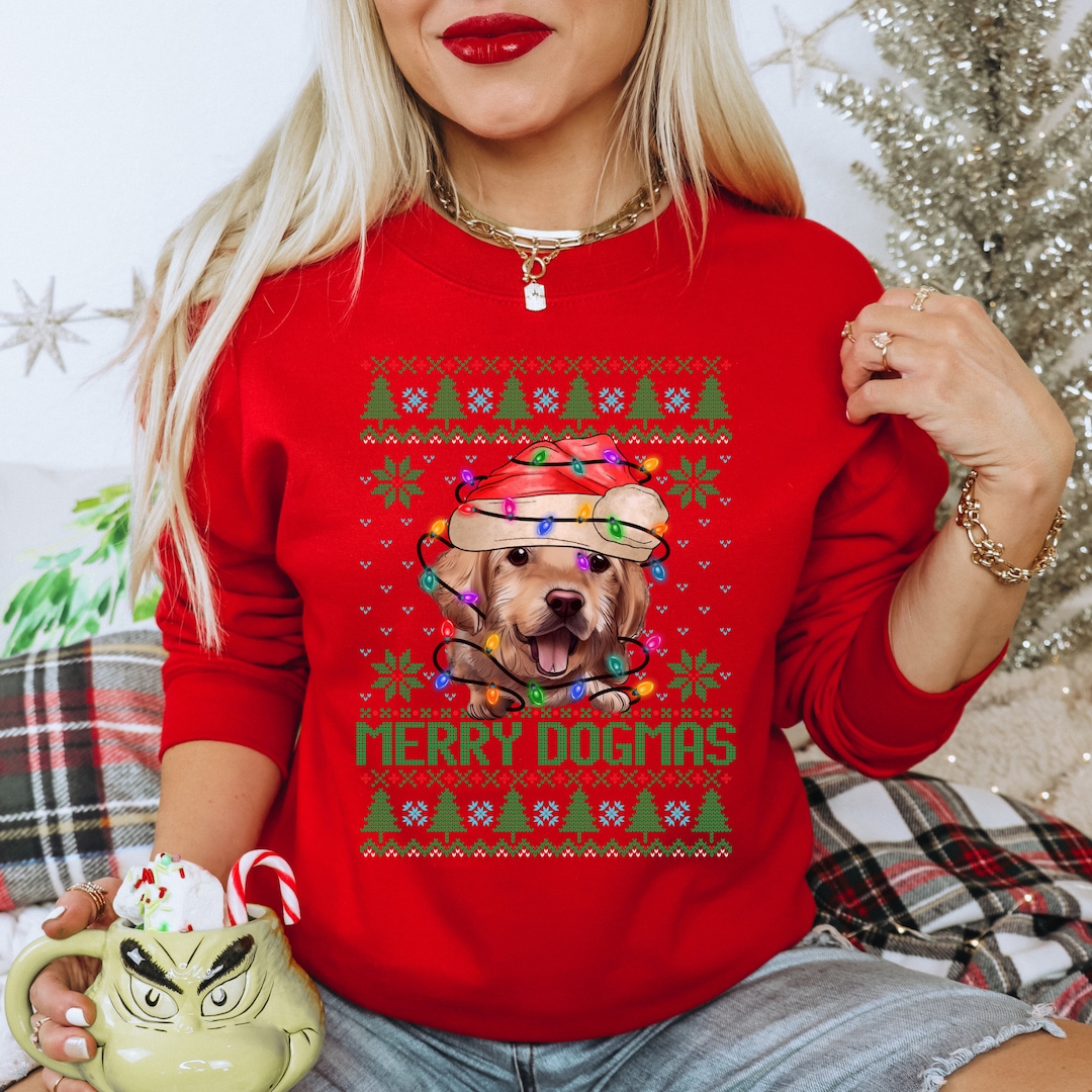 Merry Dogmas Ugly Christmas Sweater Golden Retriever Dog Etsy UK