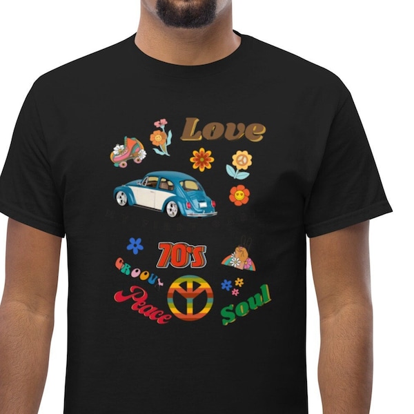 70's T-Shirt Vintage Retro Hippie Shirt Groovy 70's Love Peace T Shirt Old School Tee Nostalgic Car Shirt Classic Throwback Shirt 70s Attire