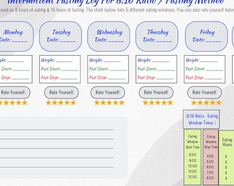 Weekly Intermittent Fasting Tracker, Diet Journal (Digital Download)