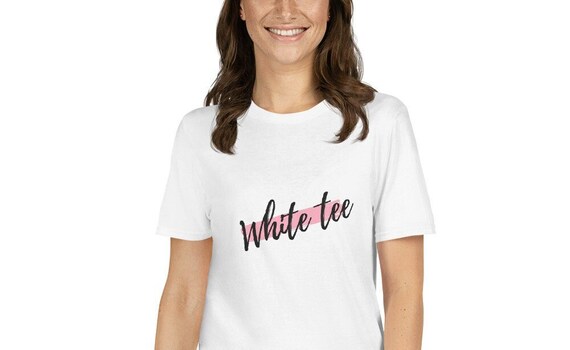womens white t shirt with black writing