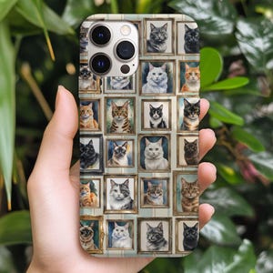 Cat Phone Case for iPhone, Cat Vintage Portraits iPhone Case, Durable iPhone Cover, Cat Lover Gift, iPhone 16 15 14 13 12 11 X XR XS 8