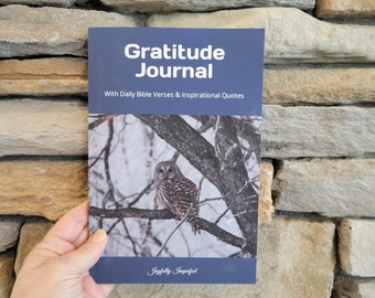 Gratitude Journal / Journal with Scripture & Quotes / Gratitude Journal with Barred Owl /60 days/ Gratitude Gift