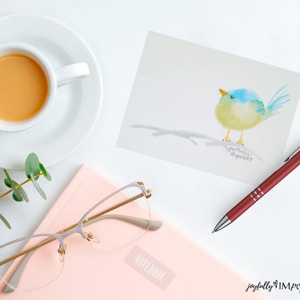 Chubby Bird Watercolor Notecards  (pack of 6) Handmade Watercolor Cards, Blank Notecards, Whimsical Birds Art, Gift Notecard, Christmas gift